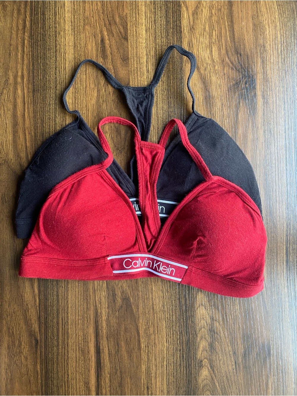 Calvin Klein Red & Black Cotton Wireless Bralette Duo
